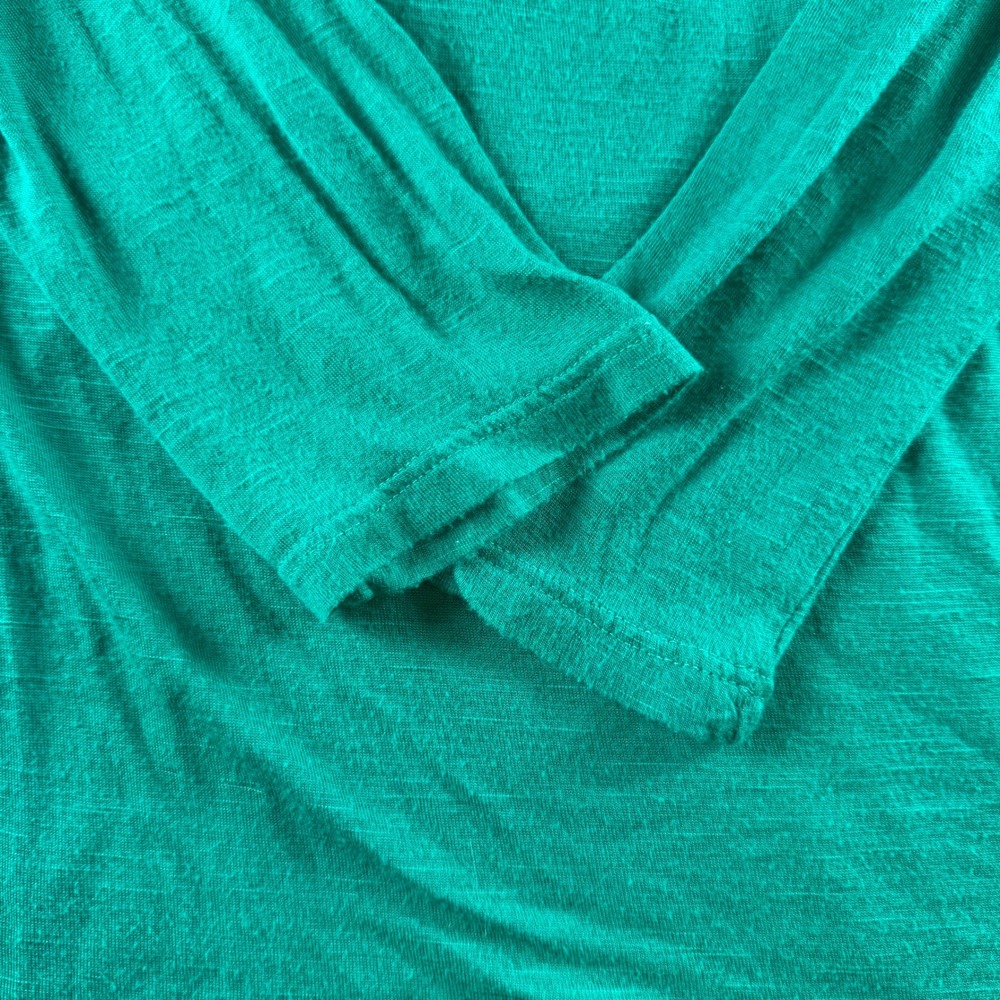Lucky Brand Womens Teal Green V-Neck Long Sleeve Lattice Pintuck Top Size M - Picture 4 of 7